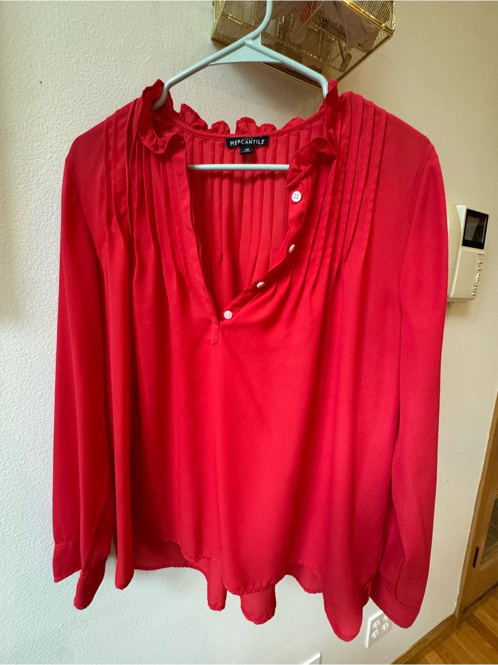 J. Crew Factory Red Ruffle-Neck Pintuck Blouse - Picture 3 of 5